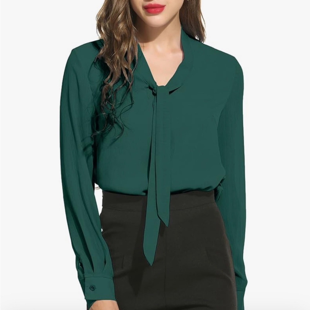 ACEVOG Chiffon Blouses for Women Dressy Bow Tie Neck